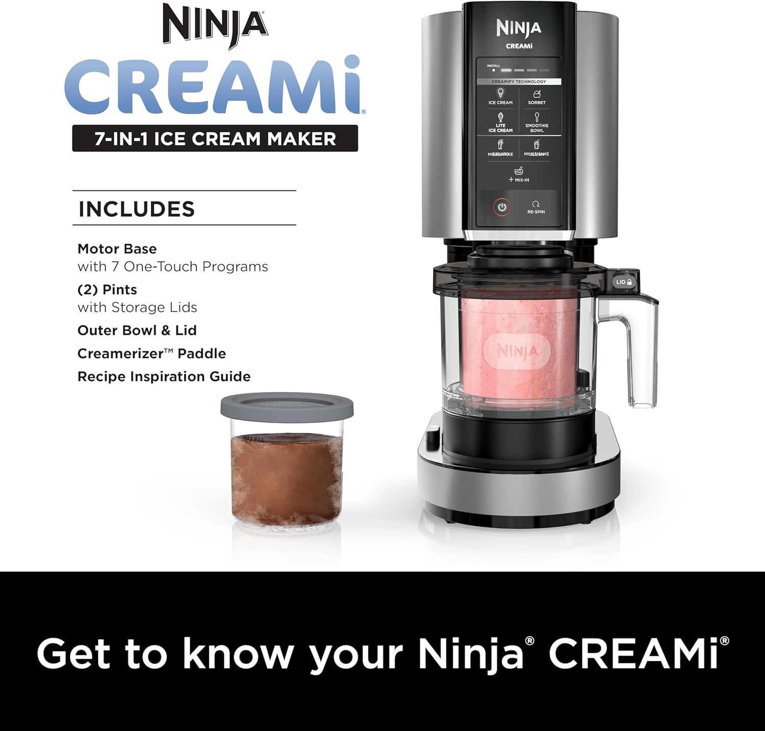 Ninja Ice Cream Maker with 7 One Touch Programs for Gelato Milkshakes Sorbet Smoothie Bowls