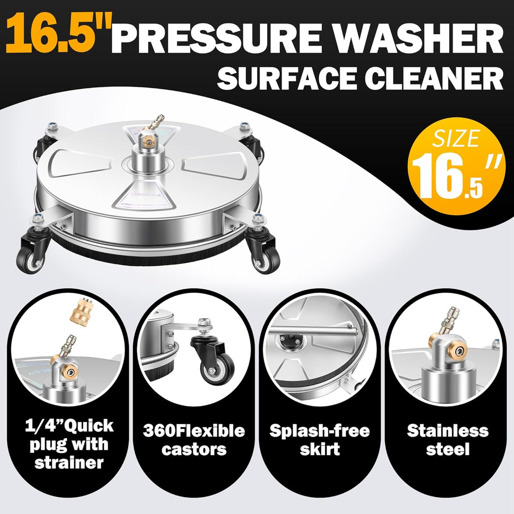 LidoDola 14 Inch Pressure Washer Surface Cleaner with Wheels for Concrete Patio Deck