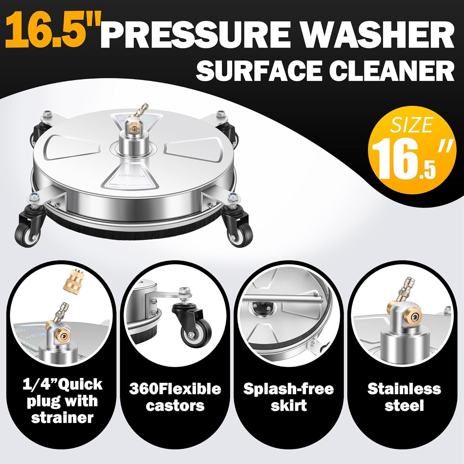LidoDola 14 Inch Pressure Washer Surface Cleaner with Wheels for Concrete Patio Deck