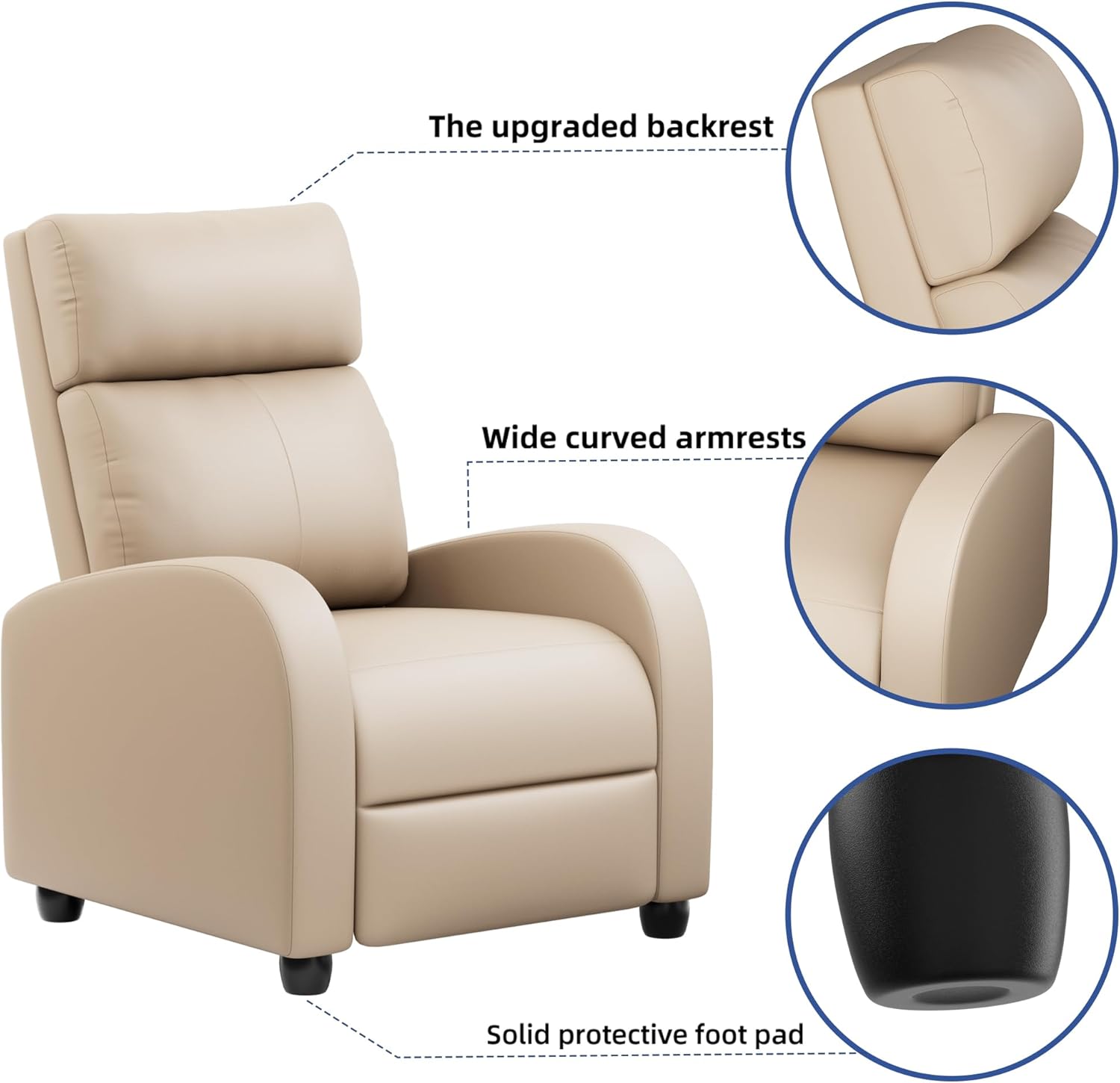 JUMMICO Adjustable Recliner Chair Thick Cushion Home Theater Sofa Living Room