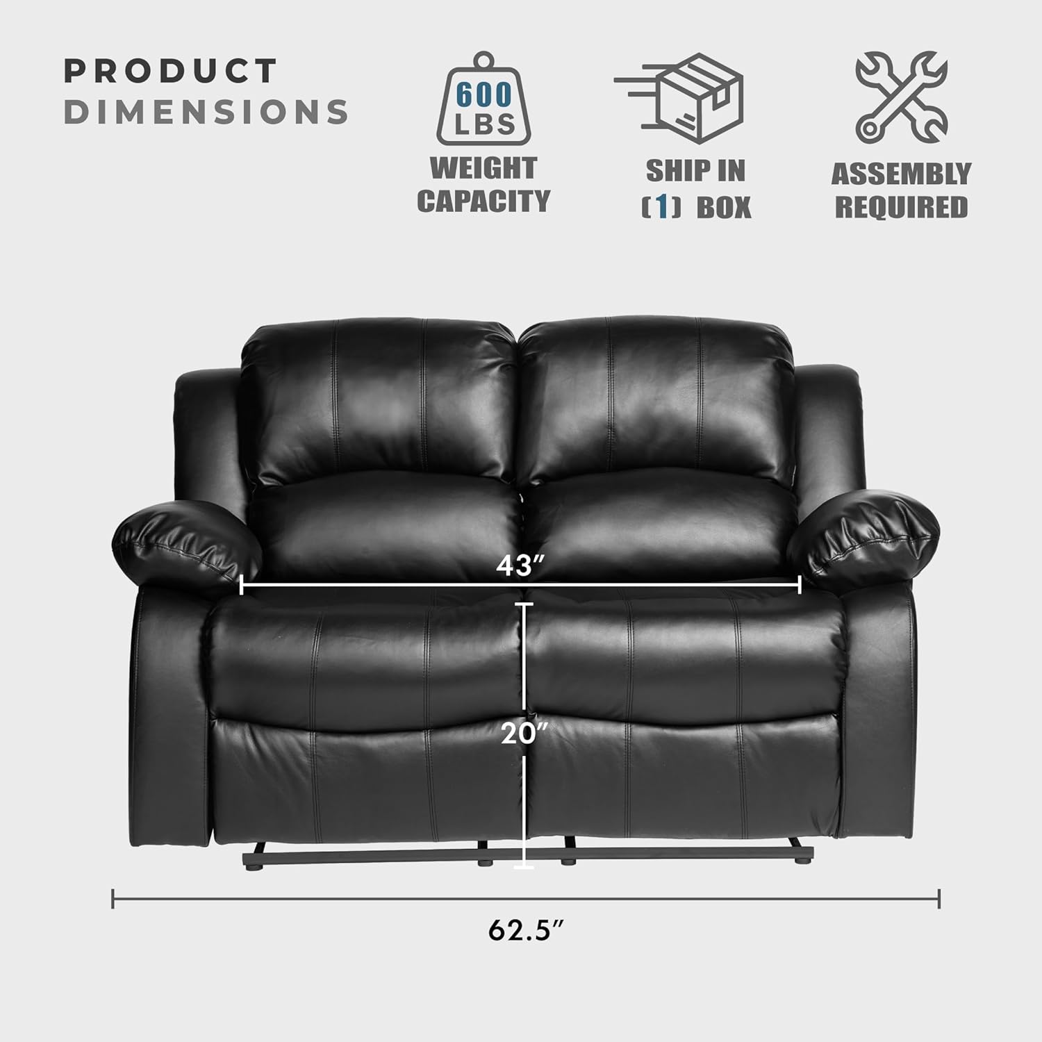 Lexicon Loveseat Recliner Double Sofa Manual Pull Tab Faux Leather Living Room