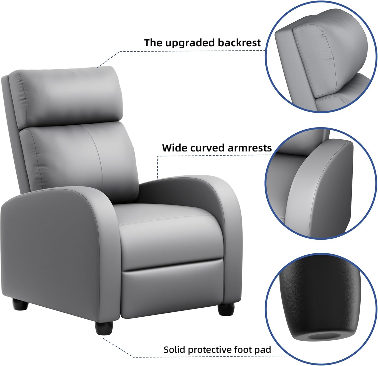 JUMMICO Adjustable Recliner Chair Home Theater Sofa with Thick Cushion