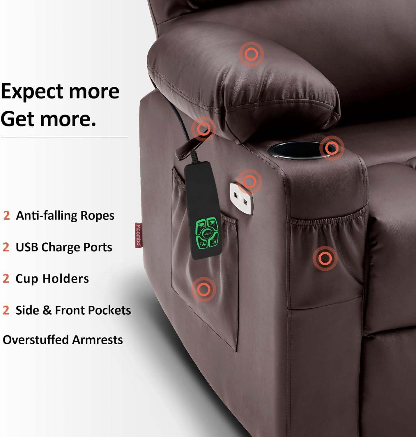 MCombo Large Power Lift Recliner Chair with Dual Motor Massage Heat Faux Leather