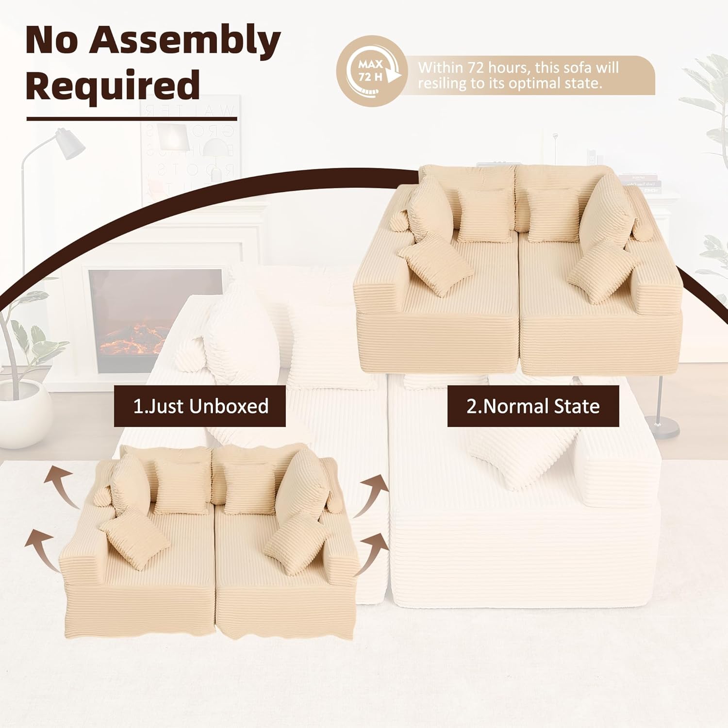 Afuson Boneless Sectional Sofa L Shape Deep Seat Cloud Couch Living Room