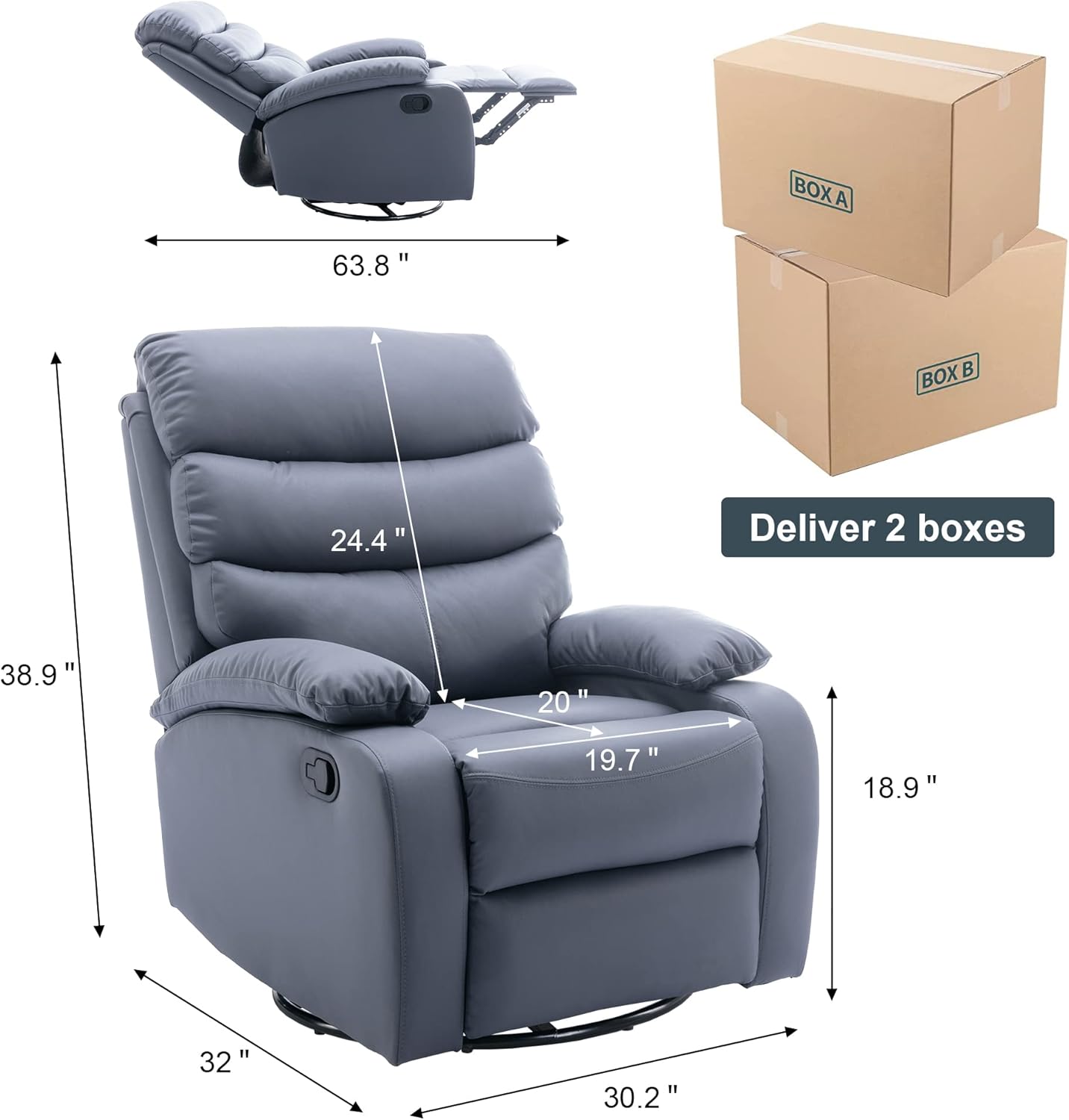 GNMLP2020 Swivel Rocker Recliner Chair Manual Small Space Nursery Living Room
