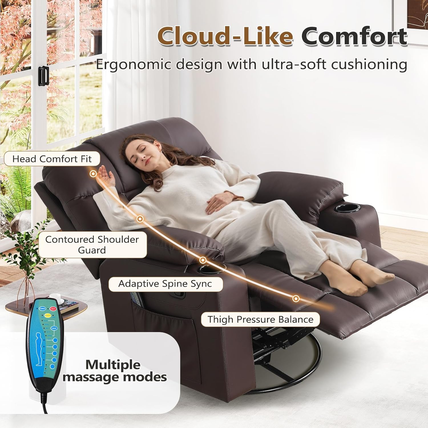 ANJ Swivel Rocker Recliner Chair Manual Fabric Small Space