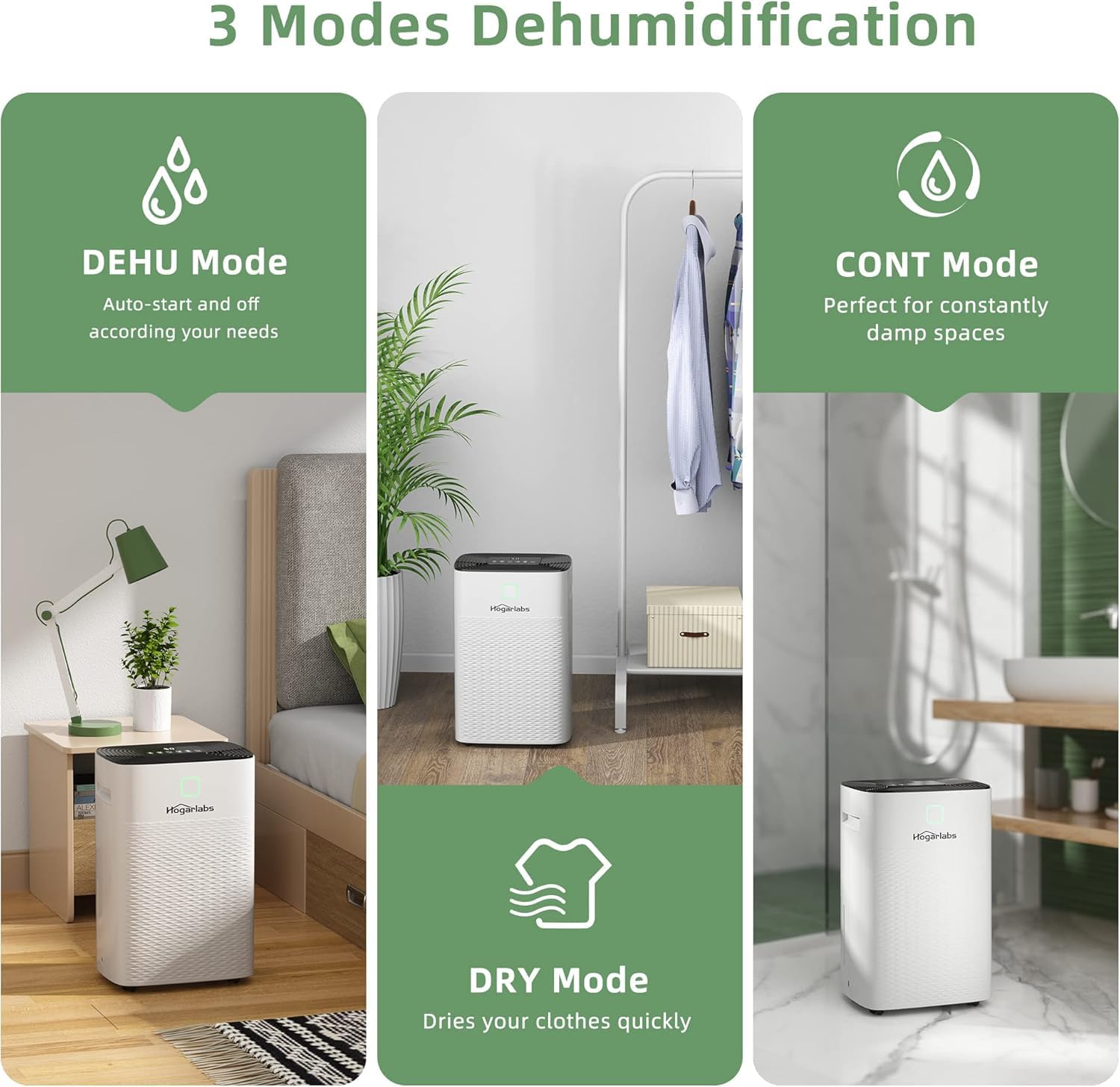 HOGARLABS 34 Pint Dehumidifier for Home Basement Ultra Silent Auto Shut Off Humidity Control