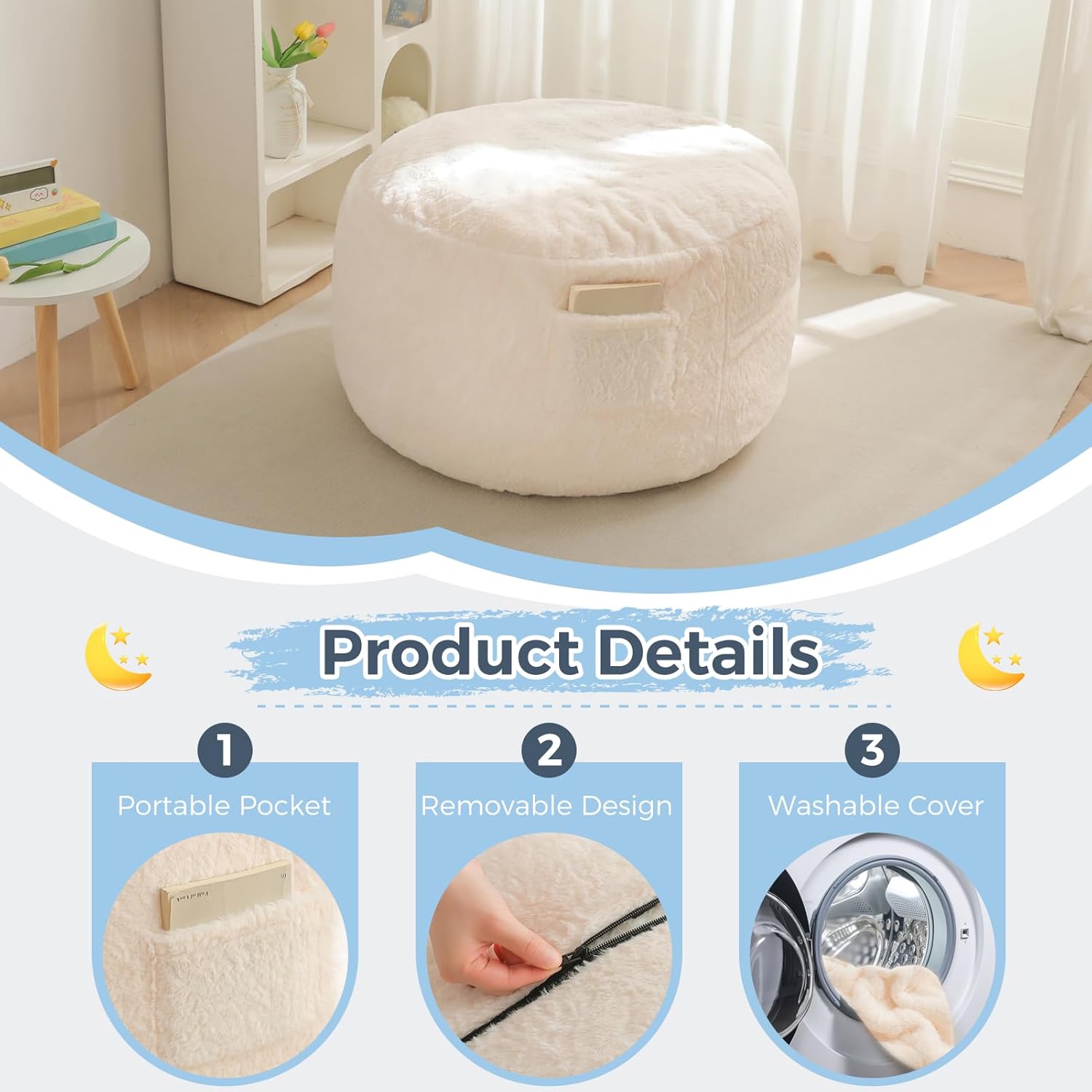 MAXYOYO Convertible Bean Bag Chair Bed for Kids with Foam Filling