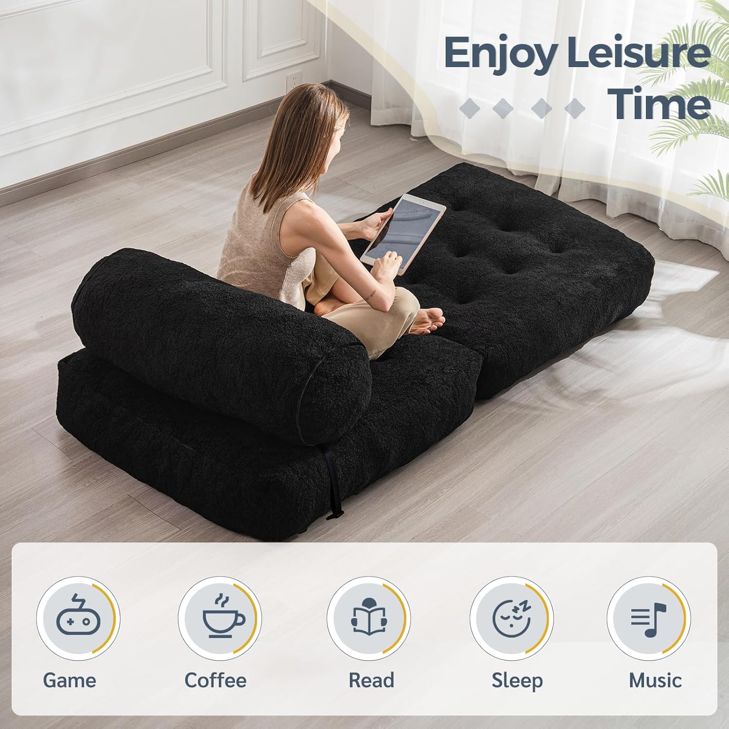 MAXYOYO Boucle Folding Sofa Bed Convertible Sleeper Chair with Pillow