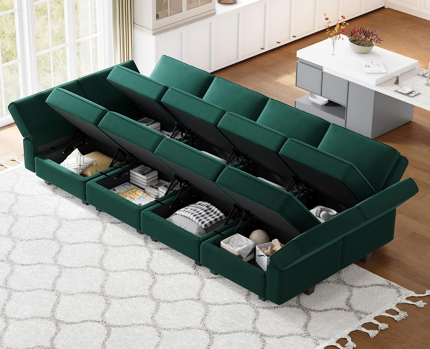 Belffin Velvet Modular Sectional Sofa with Ottoman Sleeper Bed Storage