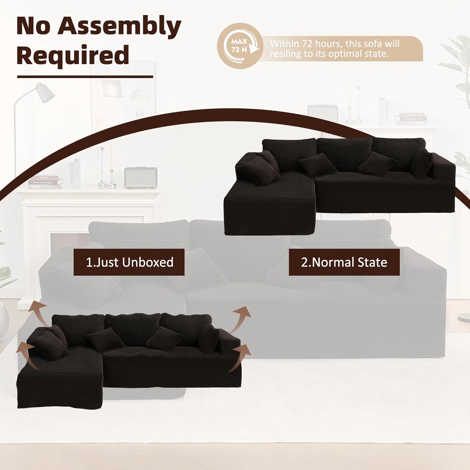 Afuson Boneless Sectional Sofa L Shape Deep Seat Cloud Couch Living Room