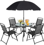 Vongrasig 6 Piece Folding Patio Dining Set Outdoor Table with 4 Chairs Umbrella
