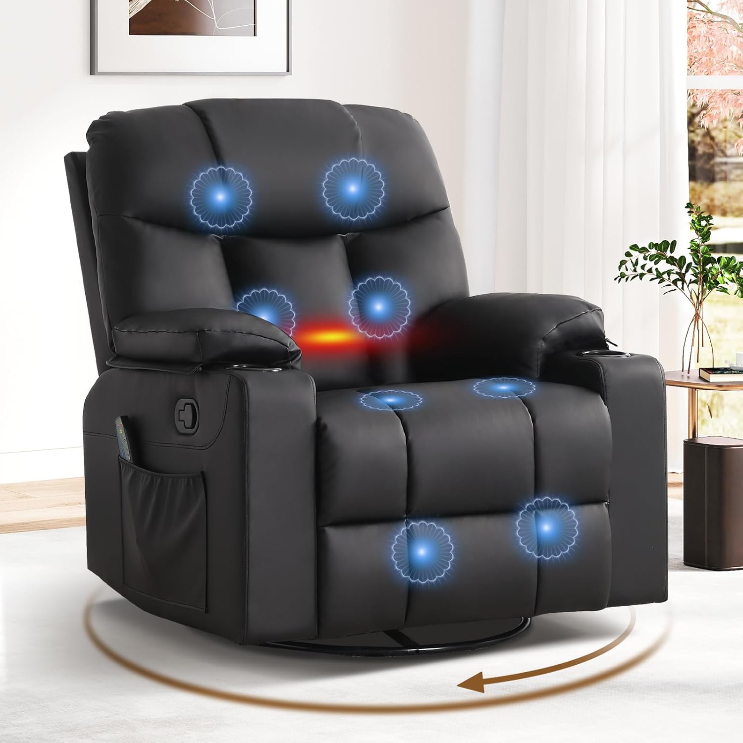ANJ Swivel Rocker Recliner Chair Manual Fabric Small Space