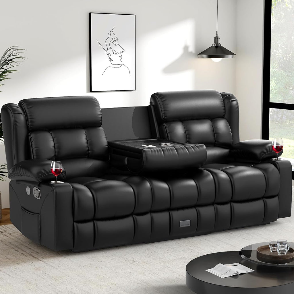 Dresegmt 3 Seat Loveseat Recliner Sofa Flip Middle Storage USB Ports Cup Holders