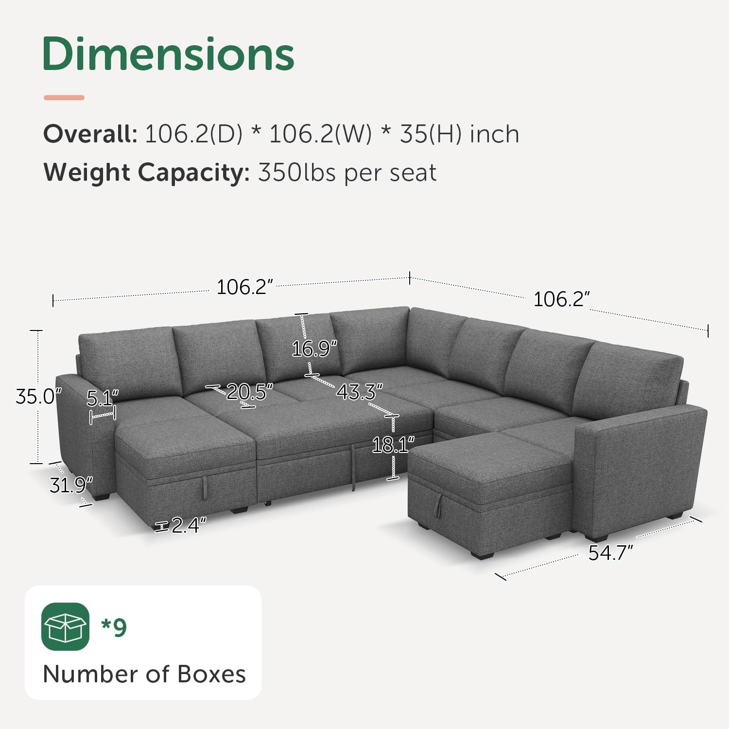 HONBAY Modular Sectional Sleeper Sofa L Shaped Couch with Pull Out Bed