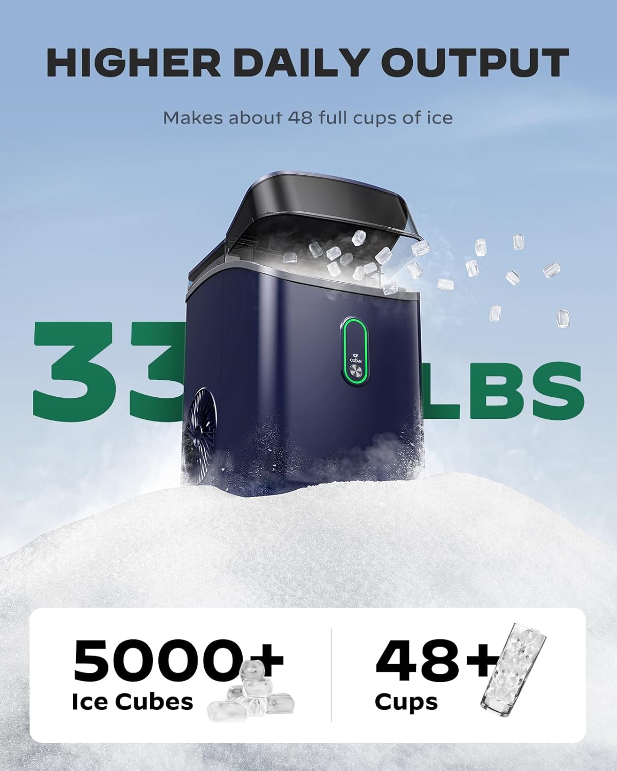 Silonn Nugget Ice Maker Countertop 33lbs Daily Soft Chewable Ice Machine