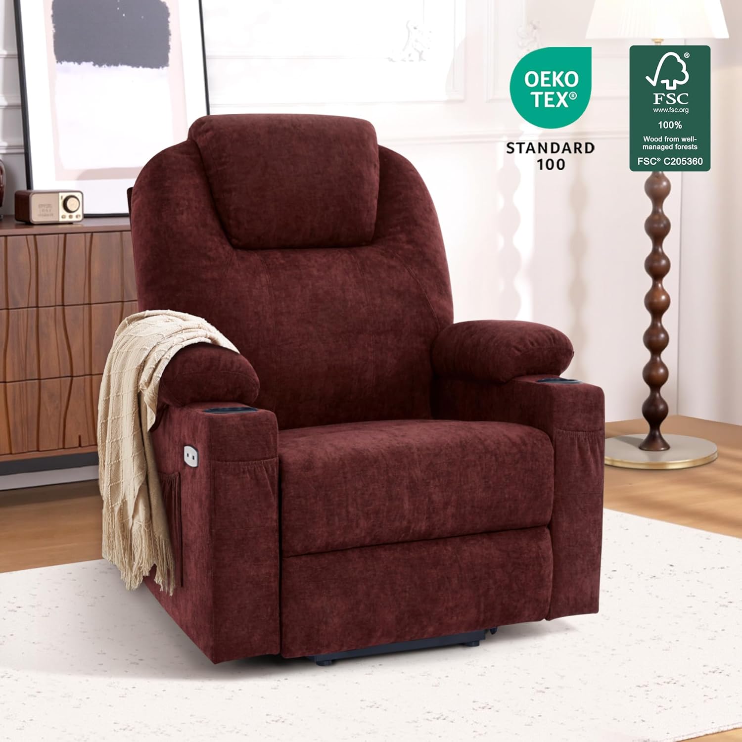 MCombo Power Lift Recliner Chair for Elderly with Heat Massage USB Cup Holders