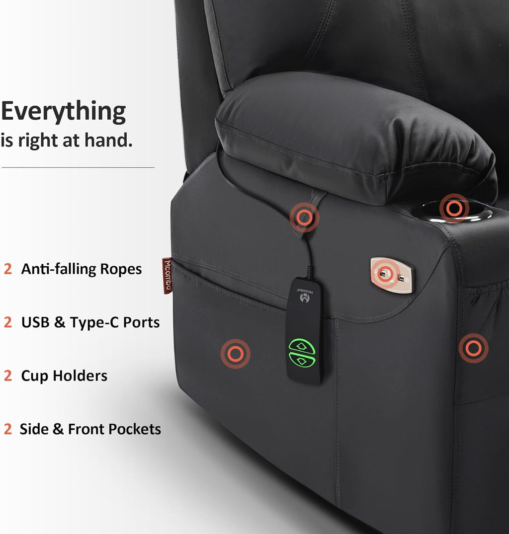 MCombo Electric Power Lift Recliner Massage Heat Chair for Elderly 3 Positions 2 Pockets USB