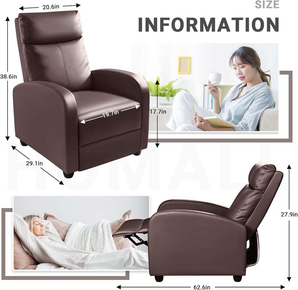 Homall Modern Recliner Chair PU Leather Padded Seat Single Sofa