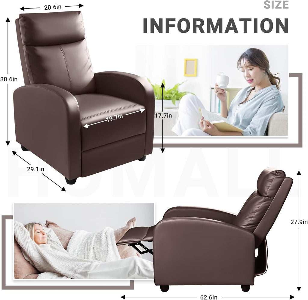 Homall Modern Recliner Chair PU Leather Padded Seat Single Sofa Home Theater