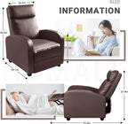 Homall Modern Recliner Chair PU Leather Padded Seat Single Sofa Home Theater