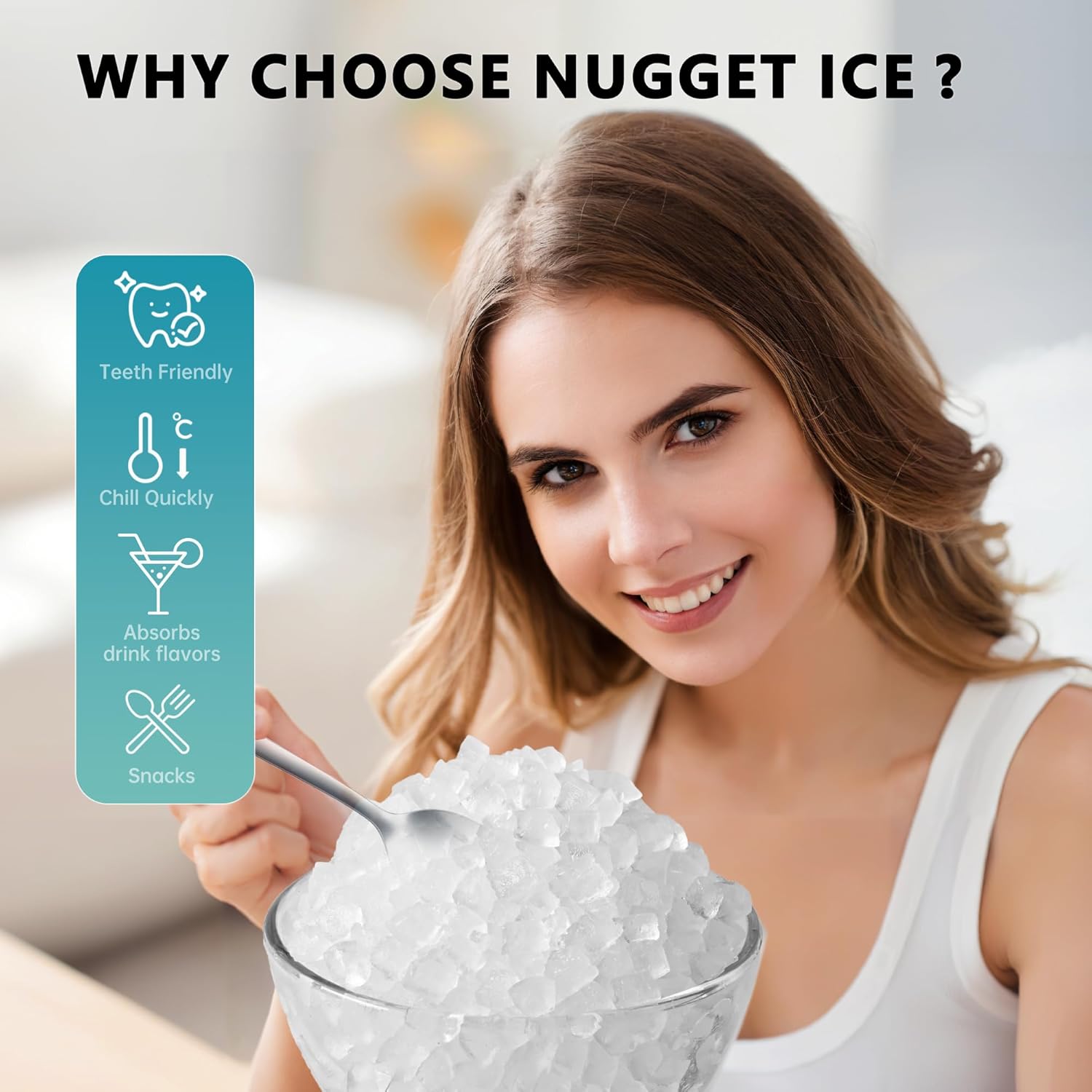 EUHOMY Nugget Ice Maker Countertop Portable 34lbs Daily with Handle