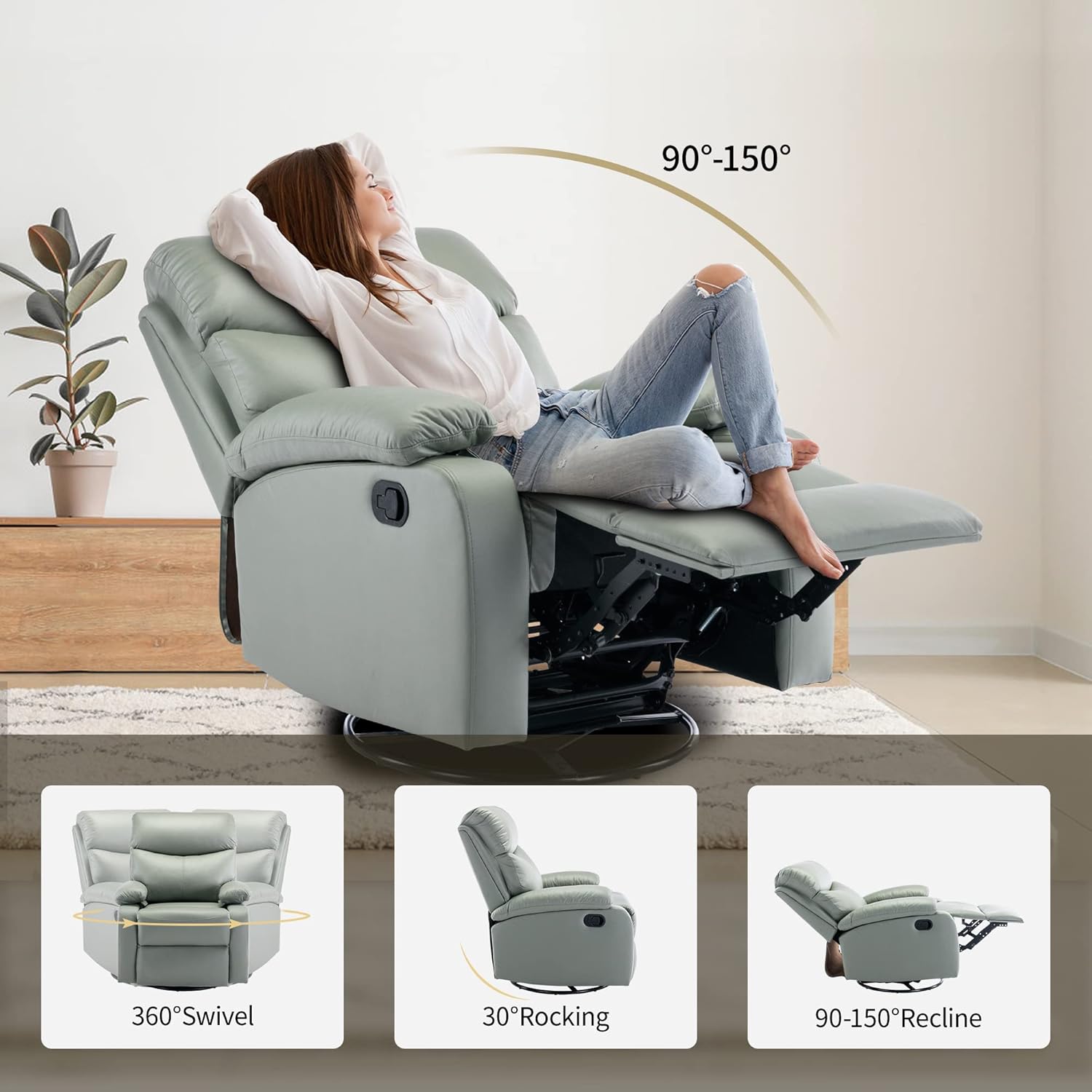 GNMLP2020 Swivel Rocker Recliner Chair Manual Small Space Nursery Living Room