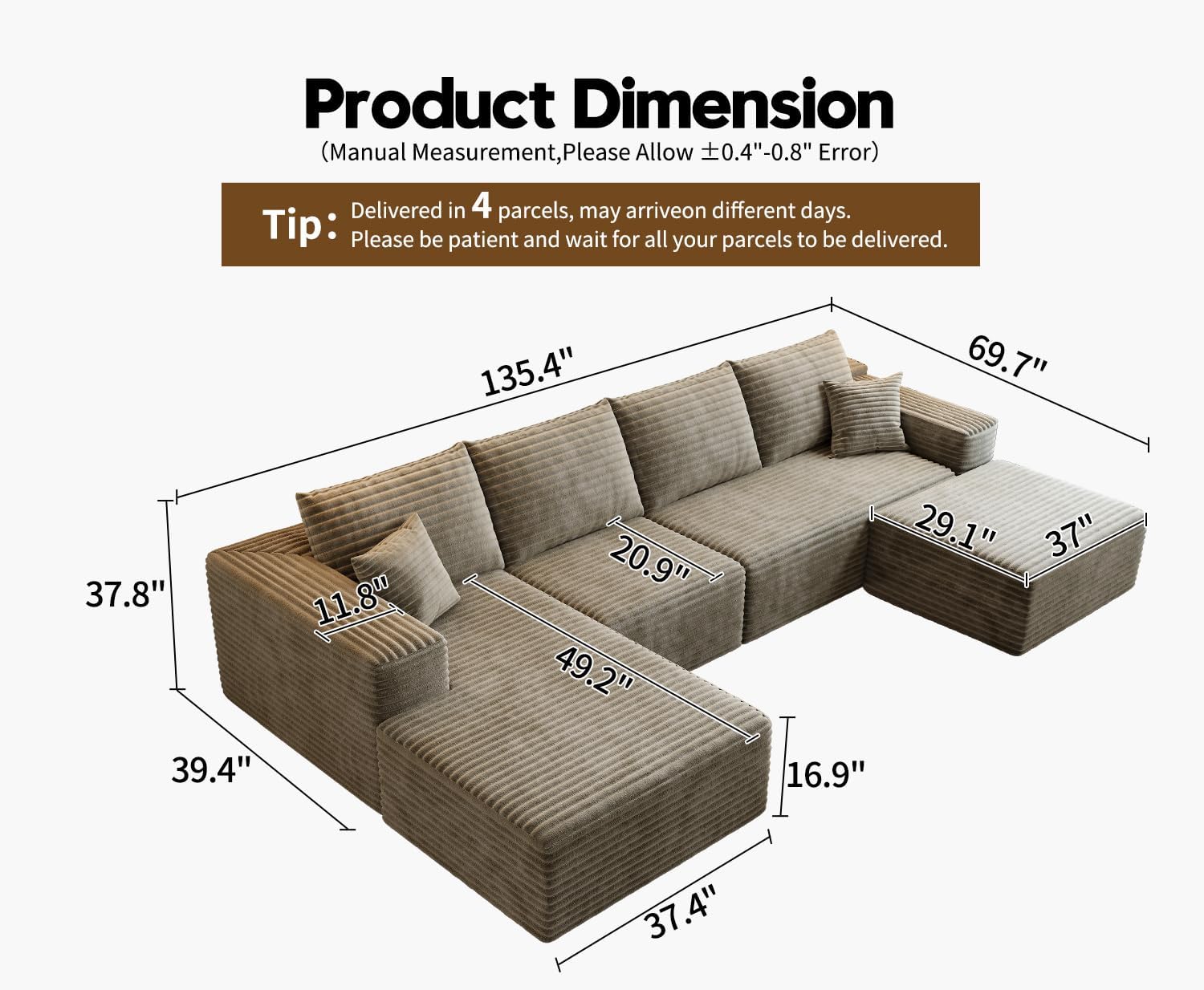 Settab Cloud Modular Sectional Sofa U Shaped Deep Seat Living Room Couch