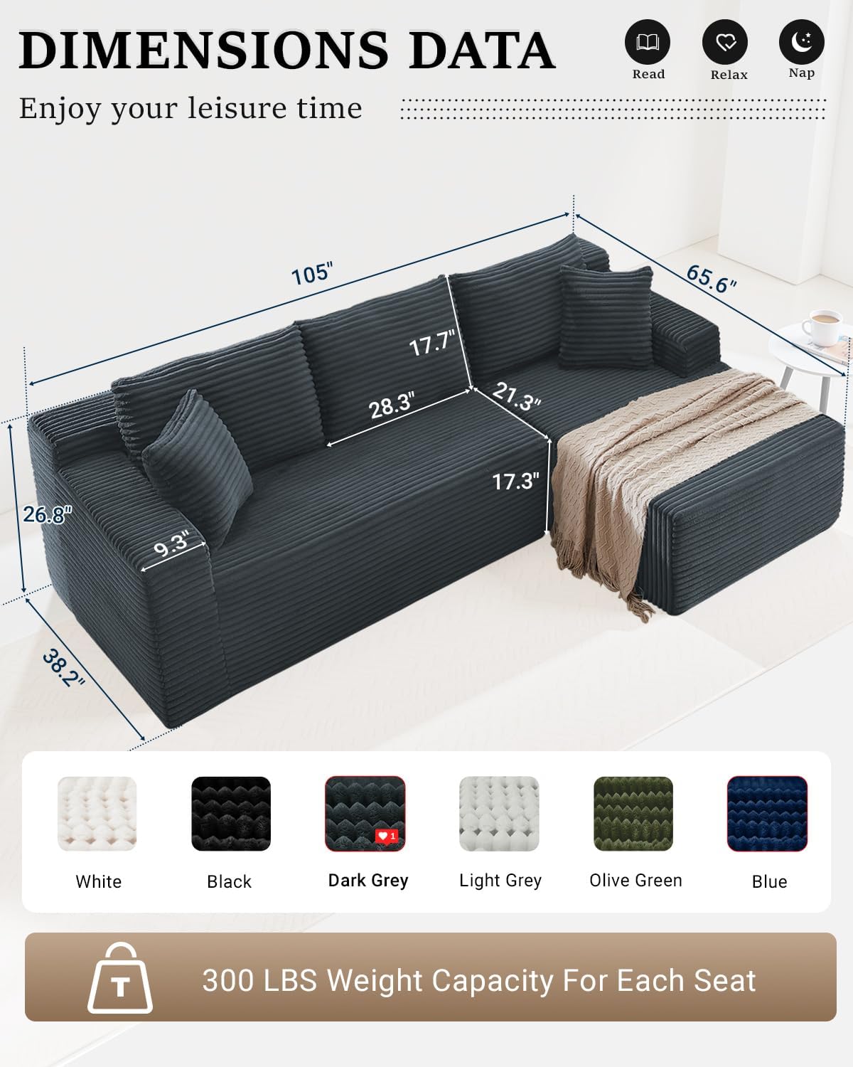 HANXIN Cloud Sectional Sofa L Shape Chaise Deep Seat Modular Living Room Couch