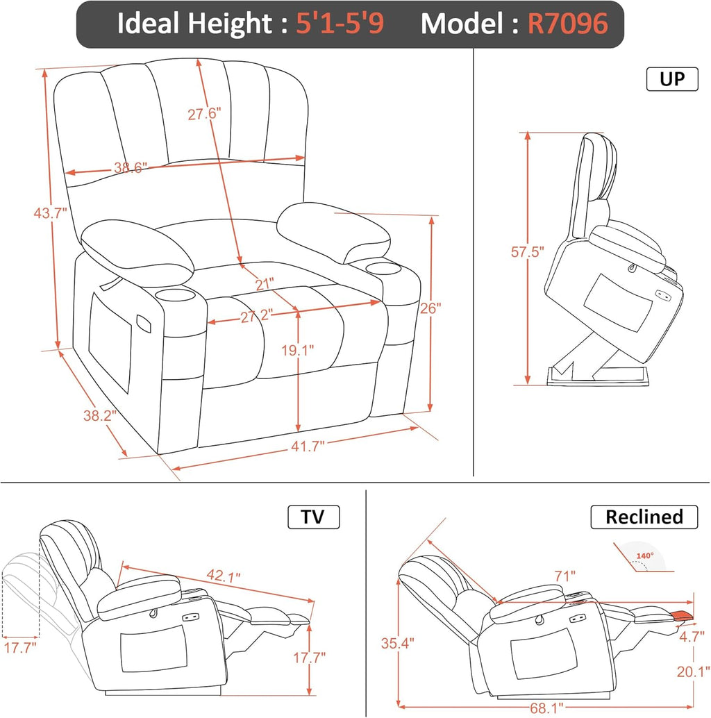 MCombo Power Lift Recliner Chair for Elderly with Heat Massage USB Cup Holders