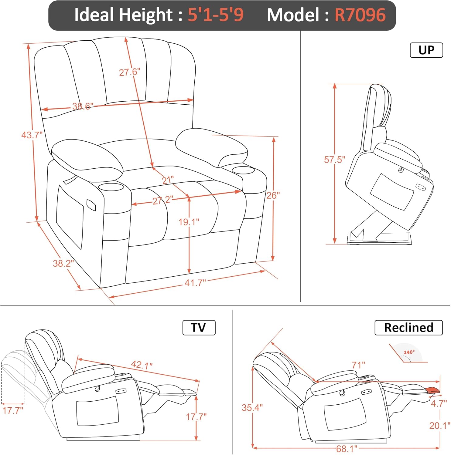 MCombo Power Lift Recliner Chair for Elderly with Heat Massage USB Cup Holders