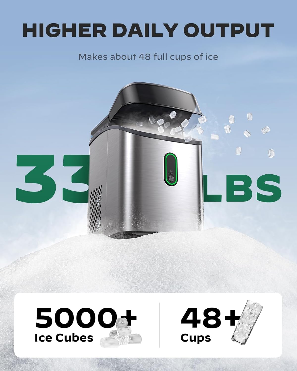 Silonn Nugget Ice Maker Countertop 33lbs Daily Soft Chewable Ice Machine
