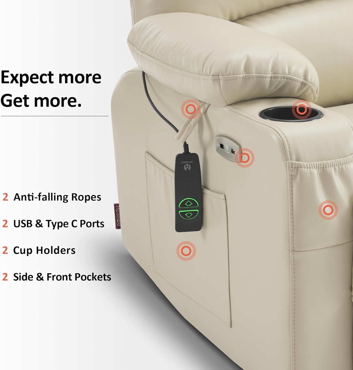 MCombo Power Lift Recliner Chair for Elderly with Heat Massage USB Cup Holders