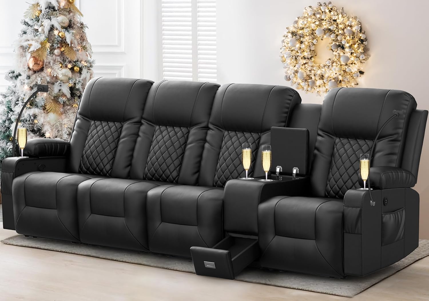 YONISEE 3 Seat Recliner Sofa Large Manual Reclining Couch with Storage Console
