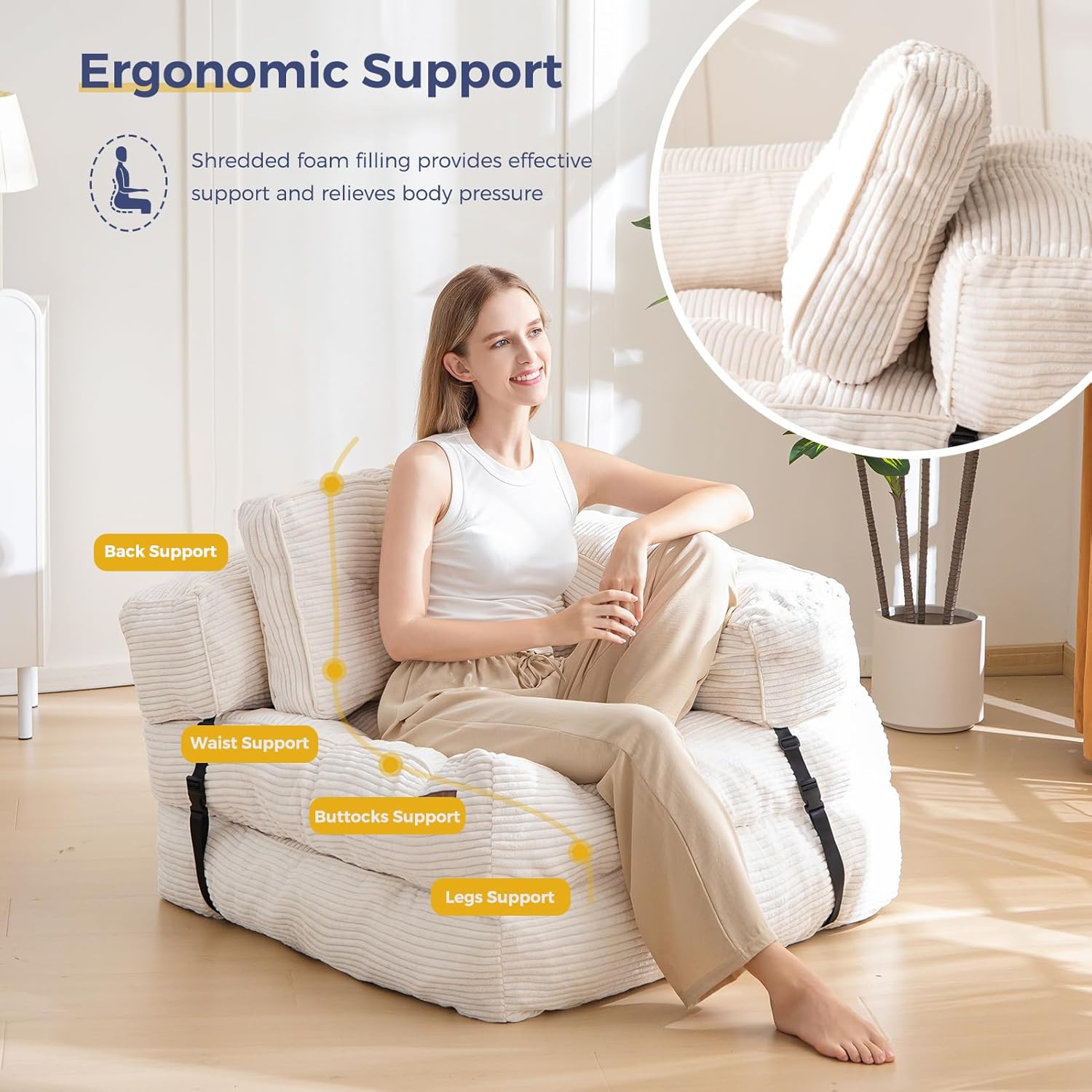 MAXYOYO L Shaped Folding Sofa Bed Convertible Sleeper with Pillow Armrest