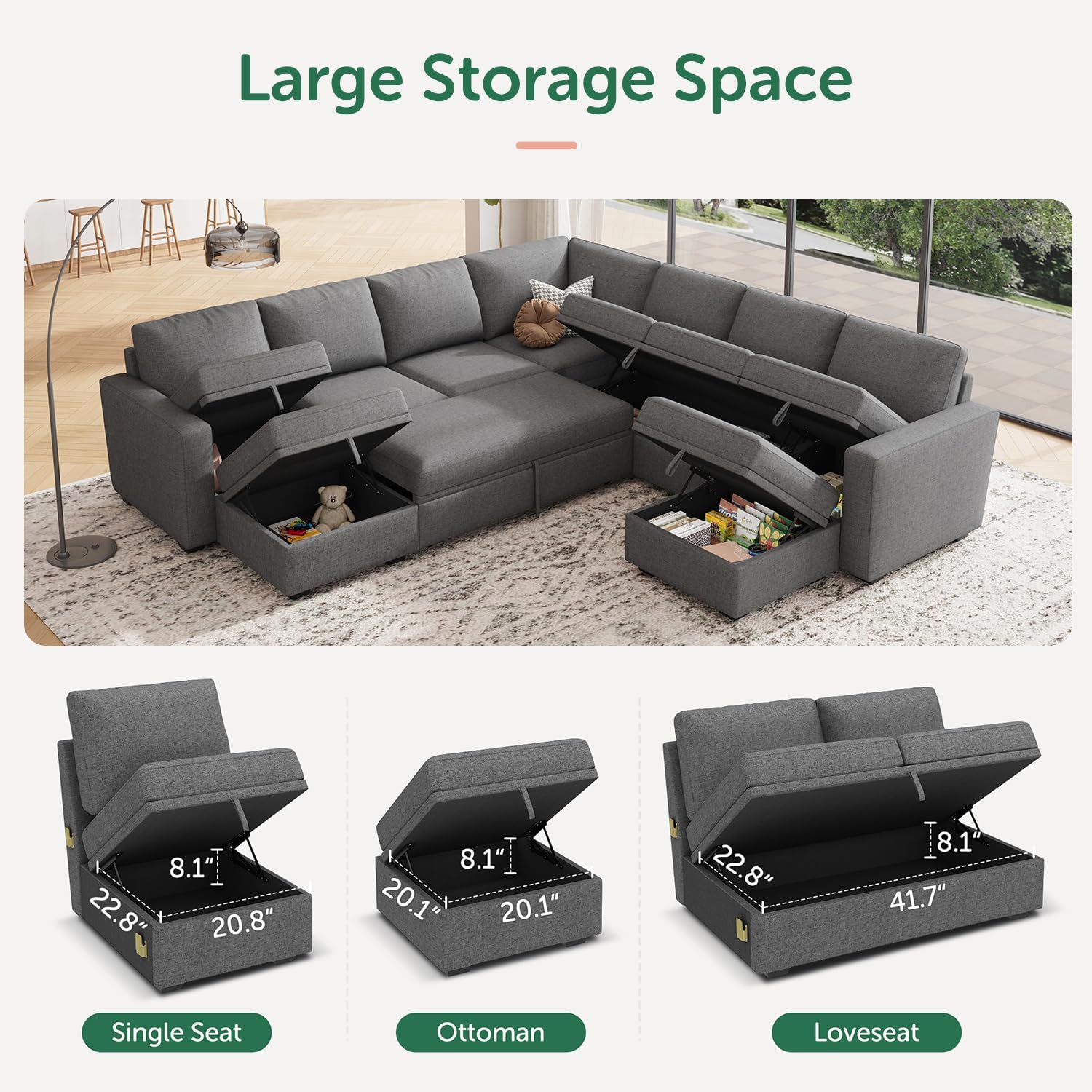 HONBAY Modular Sectional Sleeper Sofa L Shaped Couch with Pull Out Bed