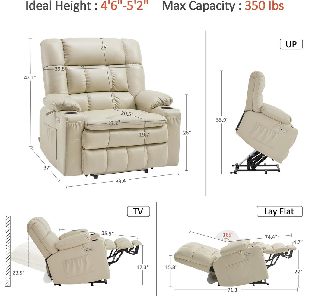 MCombo Dual Motor Power Lift Recliner Chair for Elderly with Heat Massage USB