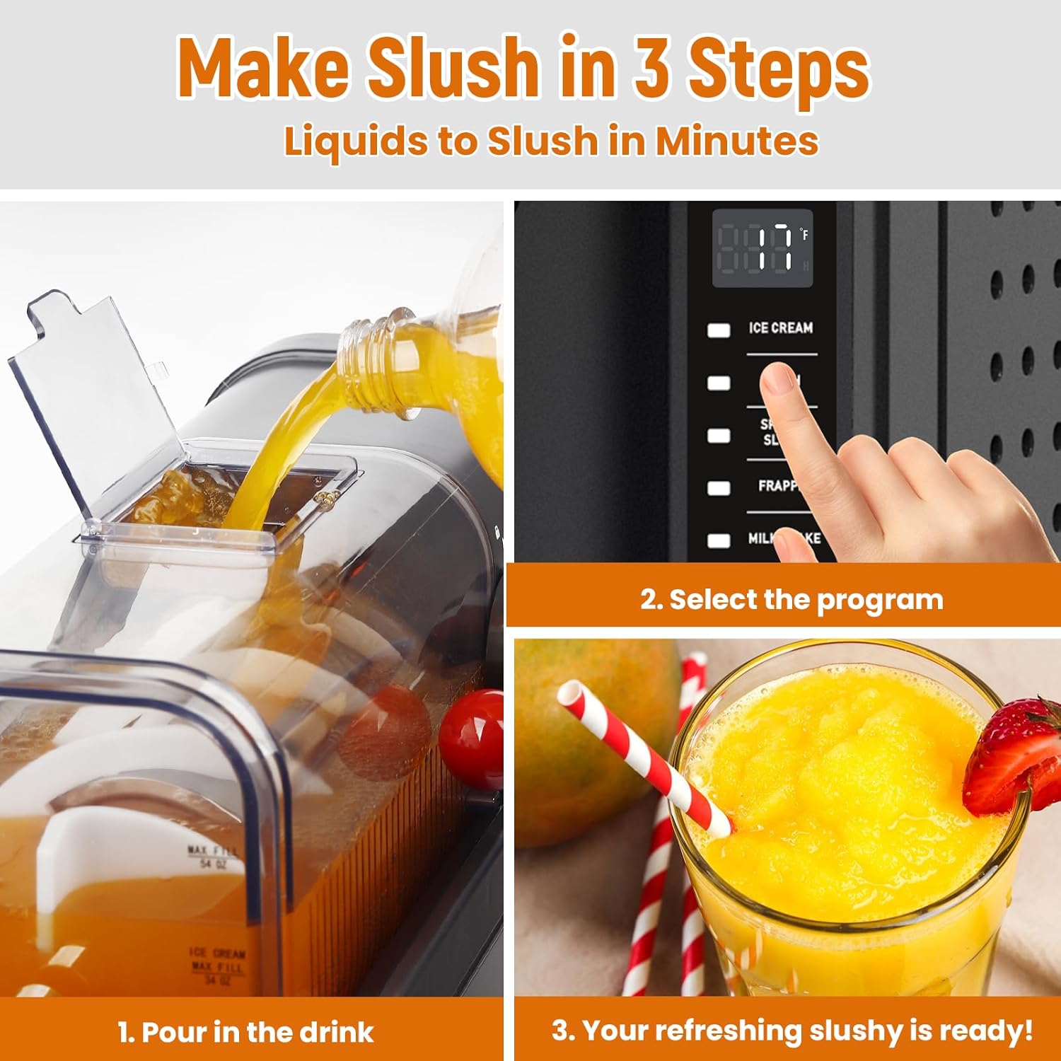 BKPPM Slushie Machine Soft Serve Ice Cream Maker 6 Presets LED Auto Clean