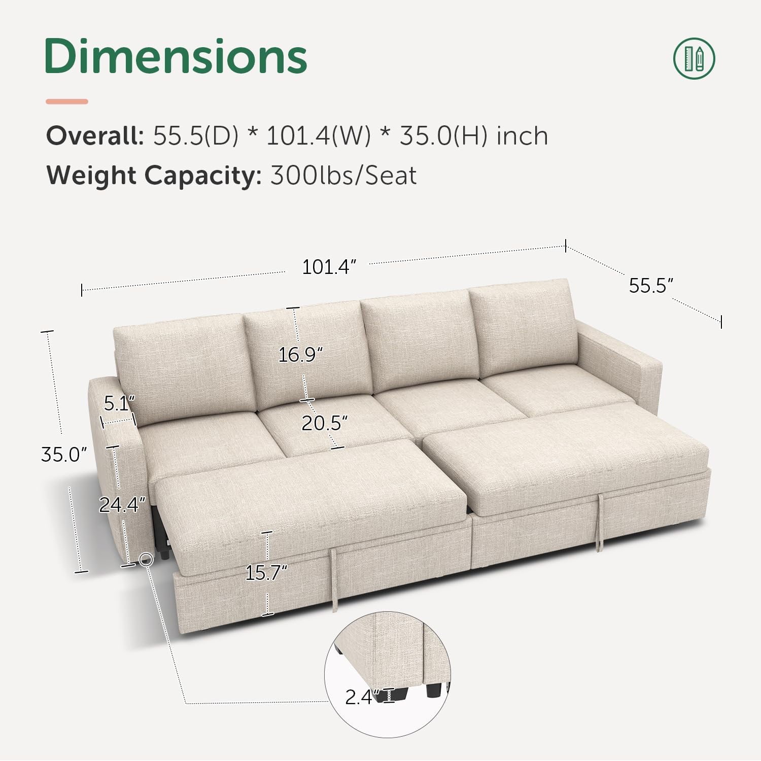HONBAY Modular Sectional Sleeper Sofa L Shaped Couch with Pull Out Bed