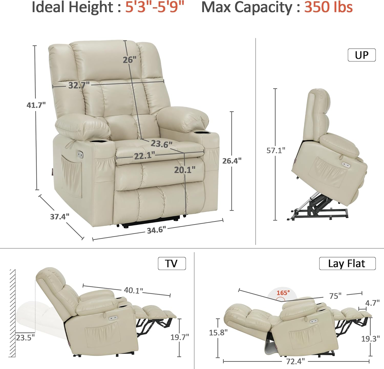 MCombo Dual Motor Power Lift Recliner Chair for Elderly with Heat Massage USB