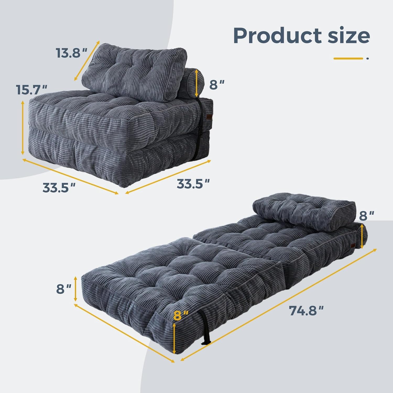 MAXYOYO Folding Sofa Bed Convertible Sleeper Chair with Pillow