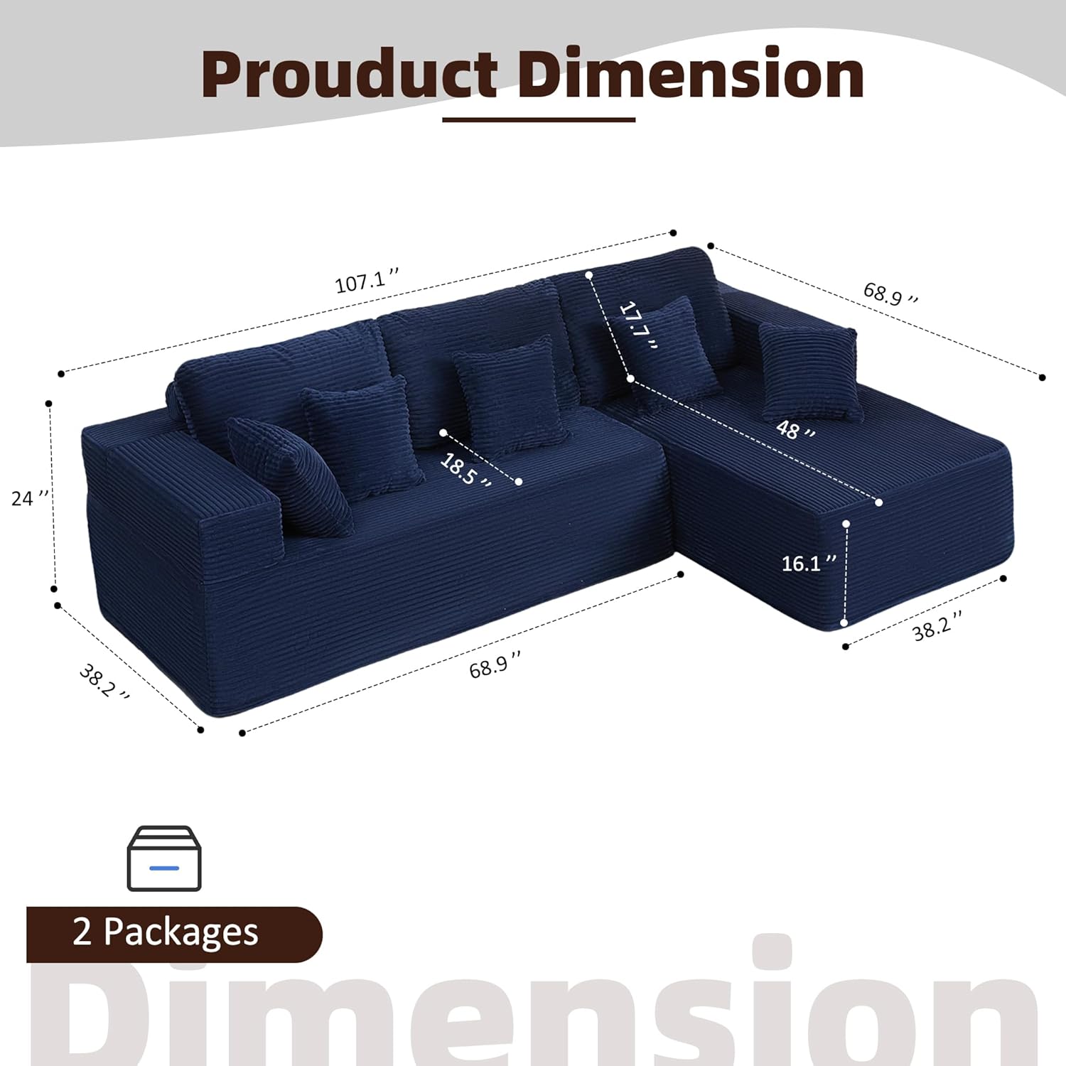 Afuson Boneless Sectional Sofa L Shape Deep Seat Cloud Couch Living Room