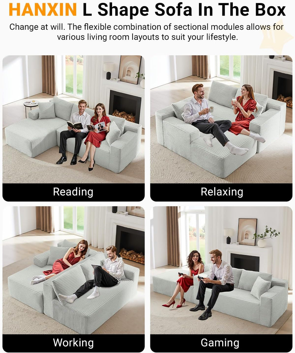 HANXIN Cloud Sectional Sofa L Shape Chaise Deep Seat Modular Living Room Couch