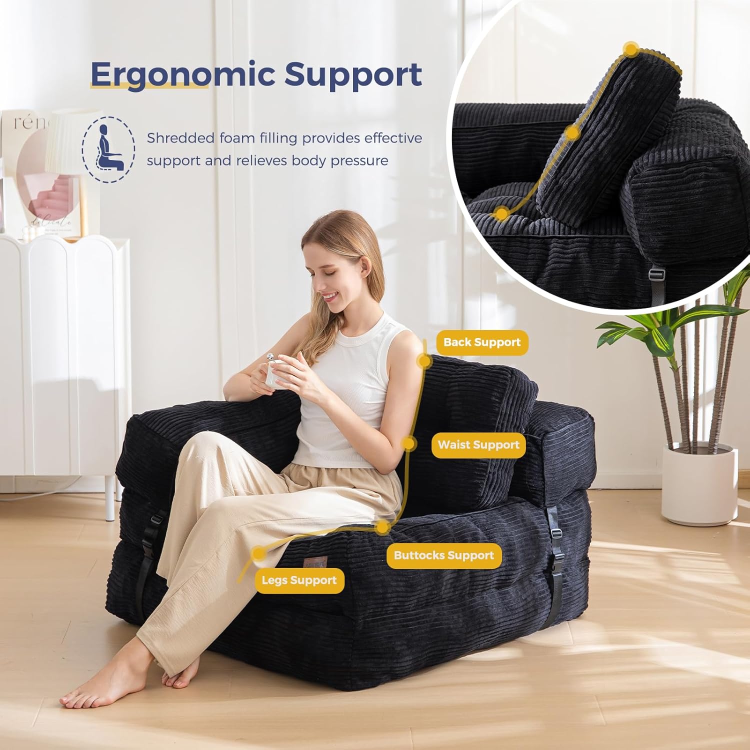 MAXYOYO L Shaped Folding Sofa Bed Convertible Sleeper with Pillow Armrest