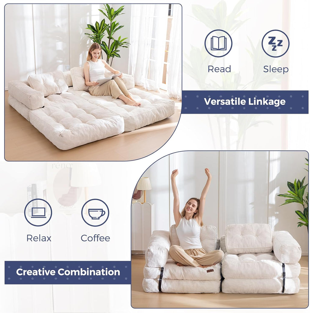 MAXYOYO L Shaped Folding Sofa Bed Convertible Sleeper with Pillow Armrest