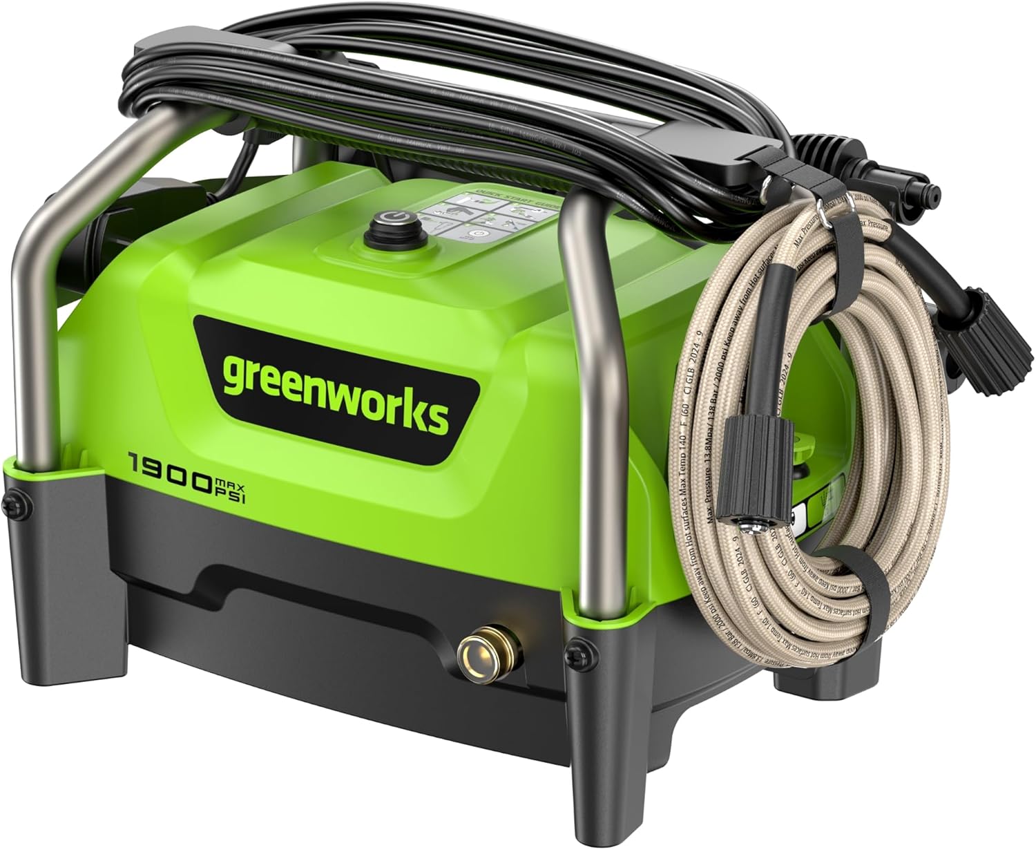 Greenworks 2000 PSI Electric Pressure Washer 13 Amp with Wheels 20 FT Hose 35 FT Cord