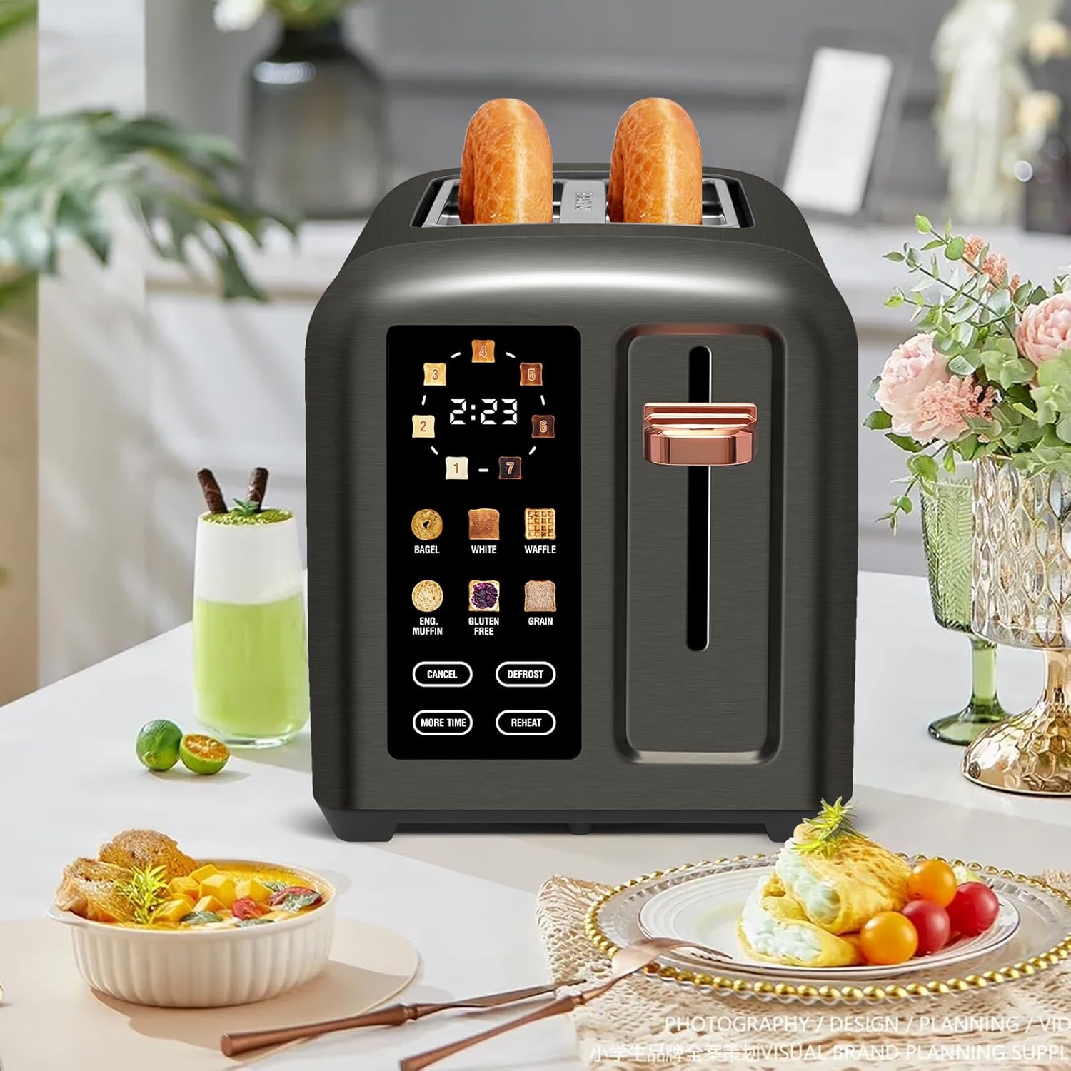SEEDEEM 4 Slice Touch Screen Toaster LCD Display 7 Shade Settings Wide Slots 1800W