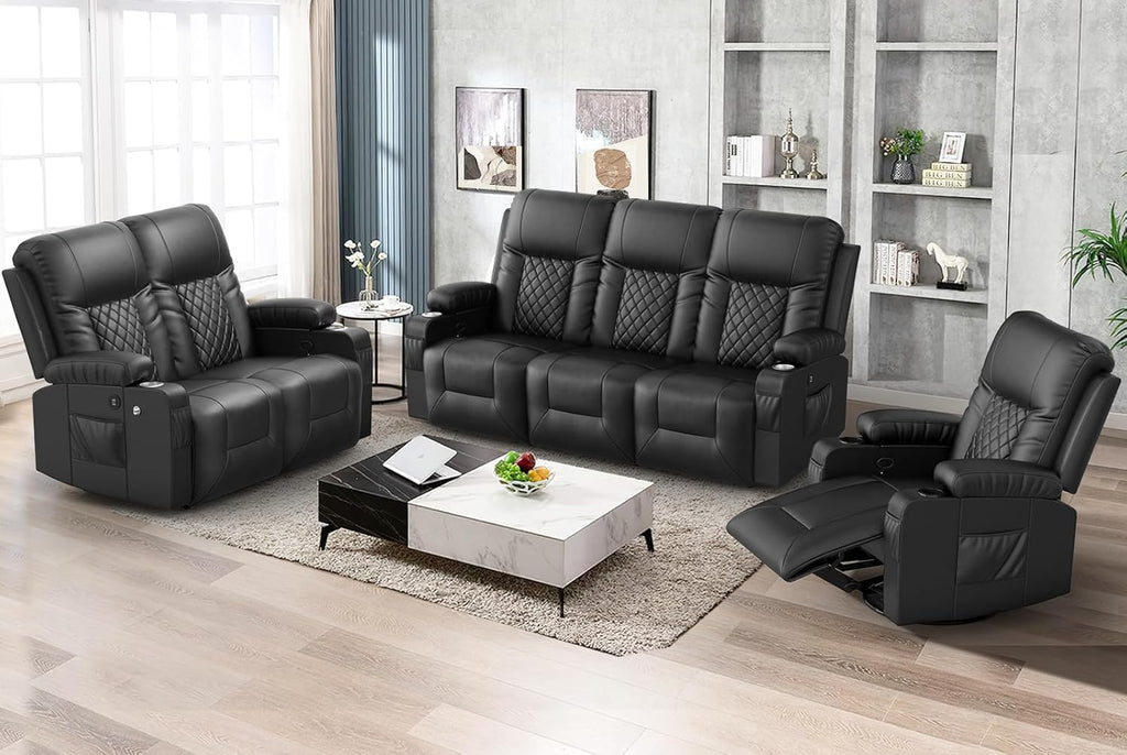FURNIMAT Loveseat Recliner Sofa 2 Seater PU Leather Couch with USB Cup Holders