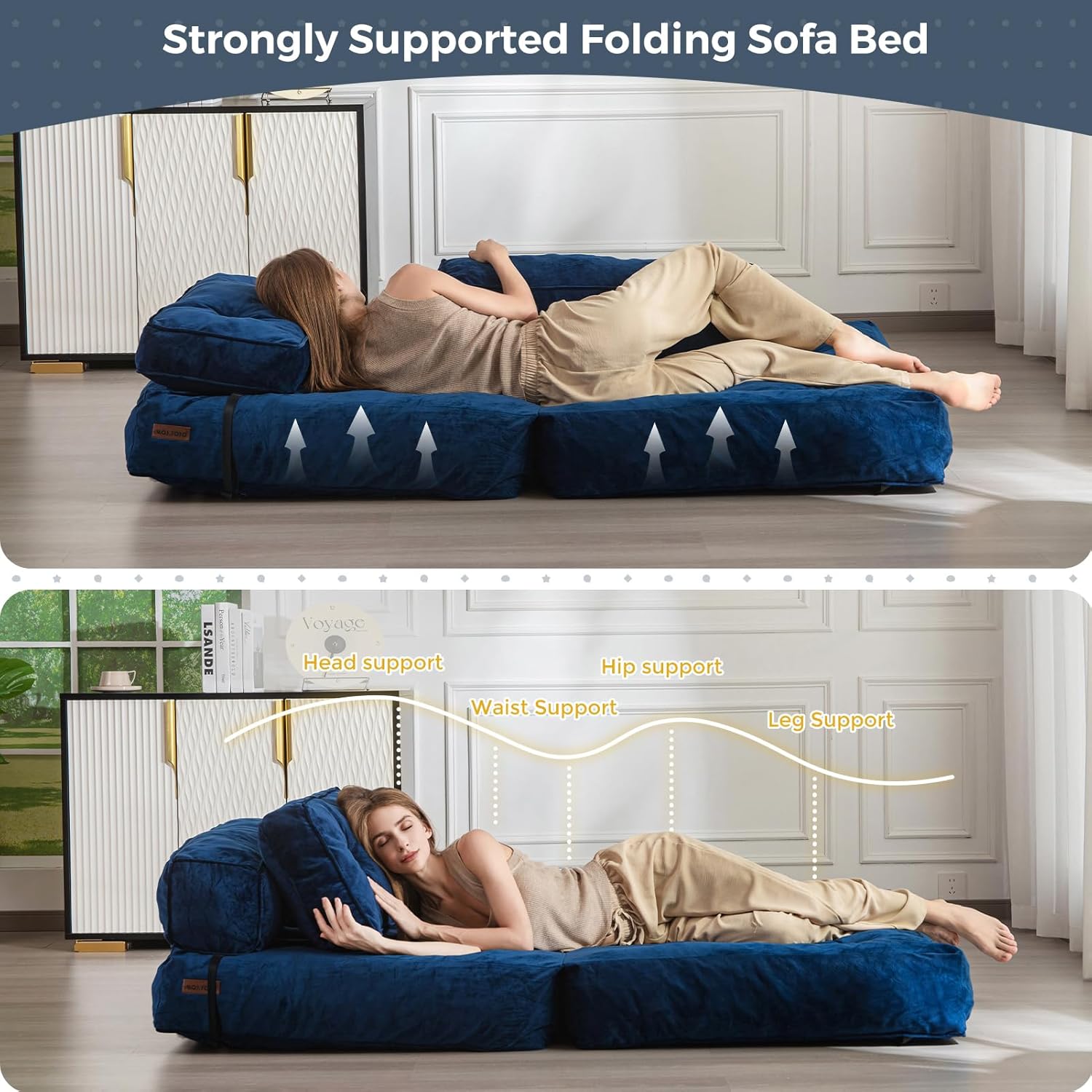 MAXYOYO Velvet Folding Sofa Bed Convertible Sleeper Chair with Pillow