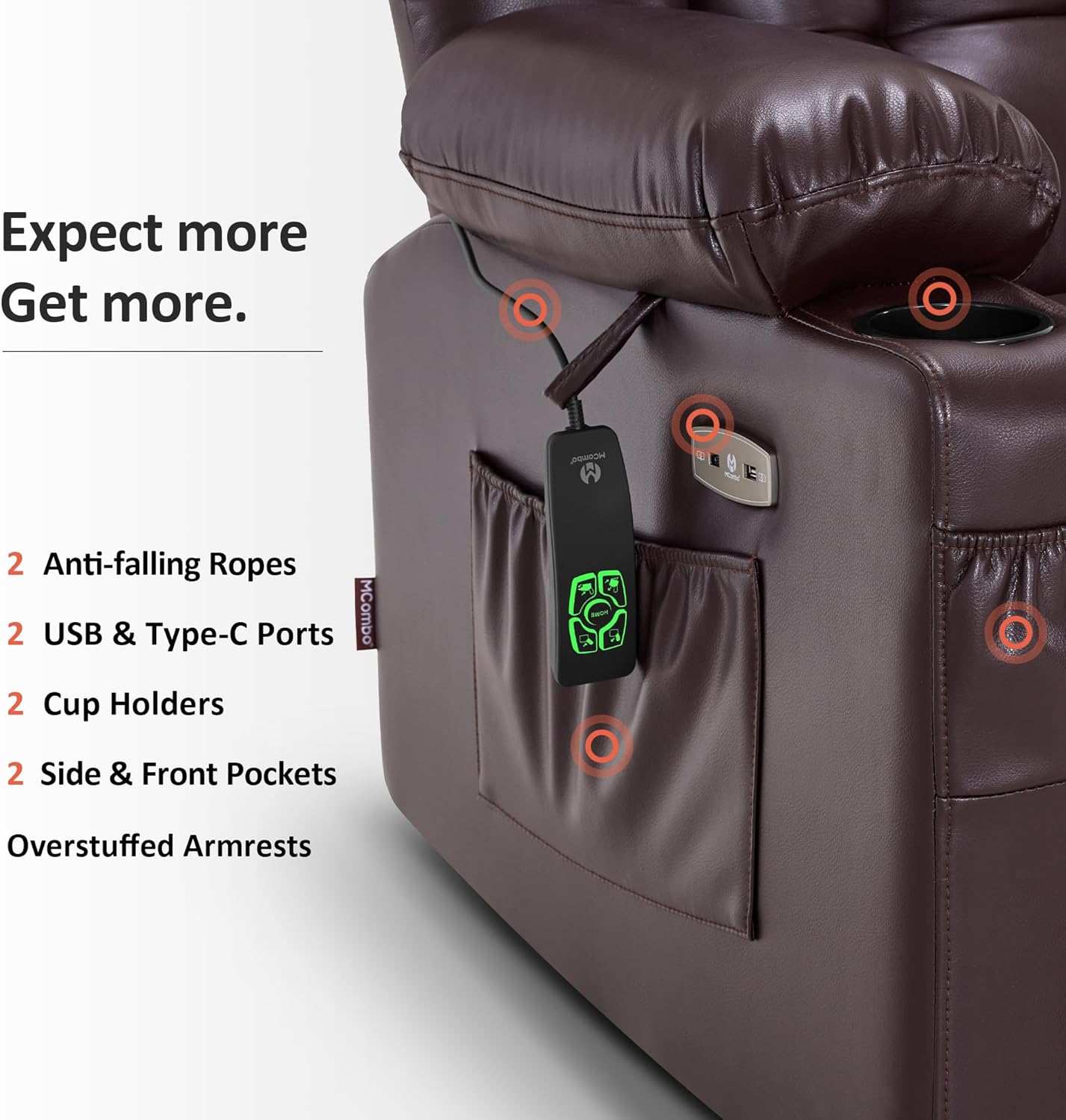 MCombo Dual Motor Power Lift Recliner Chair for Elderly with Heat Massage USB
